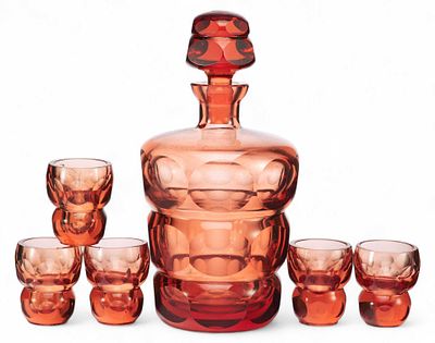 Набор для алкогольных напитков . Богемия. Богемияпервая половина XX векацветное стекло; гранение 