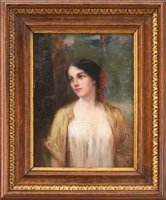 Картина &laquo;Девушка с гирляндой красных цветов в волосах&raquo;. неизв. художникЕвропаконец XIX—начало XX 