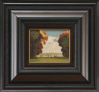 Картина &laquo;Летний пейзаж с озером&raquo;. NeumayrЕвропа1923холст на картоне, масло13,3 см х 15,5 смНа 