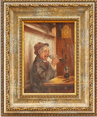 Картина &laquo;В трактире&raquo;. W. BoyerЕвропаНачало XX векакартон, масло22 см х 16 см Пожилой мужчина 