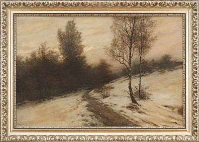 Картина &laquo;Зимний ландшафт с березами у обочины&raquo;. Philip BarlagЕвропаПоследняя четверть XIX 