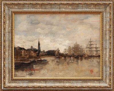 Картина &laquo;Гавань&raquo;. неизв. европейский художникЕвропа1905холст, масло32,5 см х 43 смНа картине 