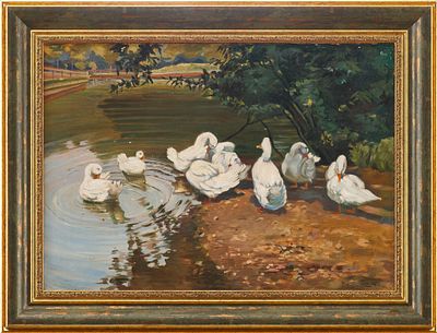 Картина &laquo;На утином пруду&raquo;. Frz. SchiitzГермания1943картон, масло32,5 см х 45,5 смНа картине 