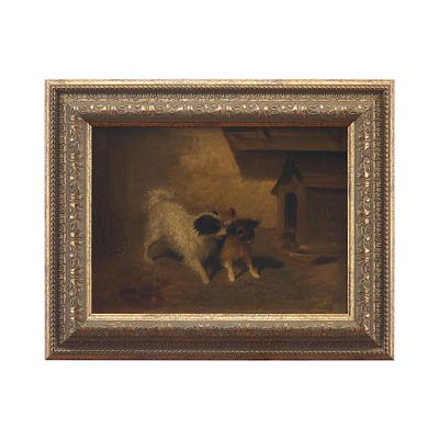 Картина &laquo;Две собачки&raquo;. неизвестный художникЕвропаКонец XIX векакартон, масло24,2 см х 32,5 