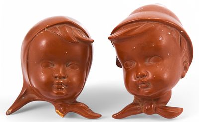Парные пано Головка мальчика и девочки керамика, Gmundner Keramik Германия 1960е гг. Н-12 см. Ав 