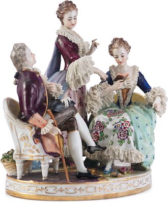 Скульптура Галантная сцена фарфор, Aelteste Volkstedter Германия (?) ХХ в. Н-21,4 см. ЕвропаПерв 