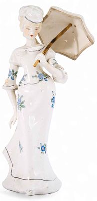 Статуэтка Дама с зонтом фарфор, дерево, Китай пер. пол. XХ в. Н-23,5 см. Китай1-ая половина XХ 