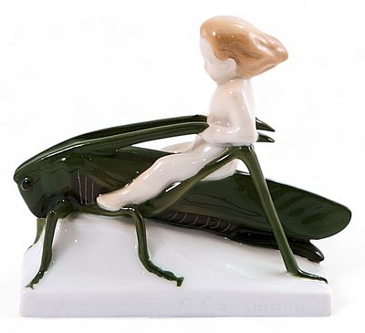 Скульптура Девочка на кузнечике фарфор, Розенталь (Rosenthal) Германия 1927-28 гг. Н-8,8 см. Роз 