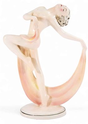Скульптура Танцовщица фаянс, Хертвиг (Hertwig & Со.) ГДР 1950 гг. Н-28,5 см. Кацухетте 