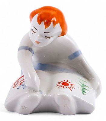 Скульптура Ребенок читает фарфор, Полонский ЗХК Полонное УССР 1950-60-е гг. Н-7,6 см. Городницки 