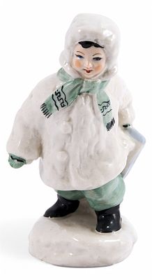 Скульптура малыш с санками фарфор, Полонский ЗХК Полонное УССР 1950-60-е гг. Н-15,5 см. Полонски 