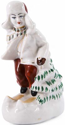 Скульптура Лыжник фарфор, Полонский ЗХК УССР 1960-е гг. Н-15,5 см. Украина, Полонский Завод 