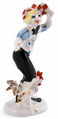 Скульптура Клоун Олег Попов с курицей фарфор, Минск 1960е гг. Н-18,5 см. Минск Исполнитель: 