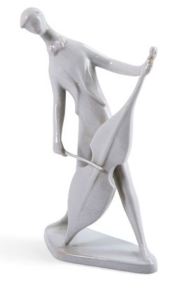 Скульптура Виолончелист фарфор, Жолнаи (Zsolnay) Печ Венгрия сер. ХХ в. 14х21,9 см. Janos 
