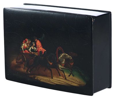 Шкатулка "Тройка летняя". 1863 - 1876 гг. Россия1863 - 1876 ггПапье-маше, лак, роспись5,7 см х 