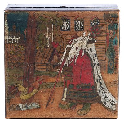 Шкатулка по иллюстрации Билибина &laquo;Жил-был царь ...&raquo;. Сергиев-Посадначало ХХ векадерево, резьба 