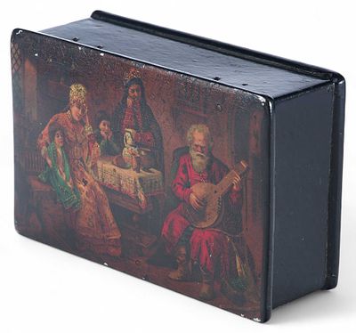 Шкатулка для чая. Москва, Товарищество С.В. ПерловаКонец XIX векапапье-маше, лак5,2 см х 16,1 