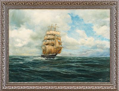 Leiberg Е. Морской пейзаж с парусником. Leiberg Е.Германияпервая половина ХХ векахолст, масло60 