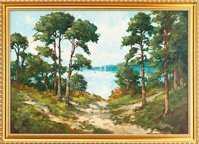 Картина &laquo;Вид на озеро с парусниками&raquo; Европа. неизв. художникЕвропаконец XX векахолст, масло70 