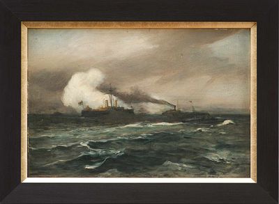 Картина &laquo;Морской пейзаж с пароходами&raquo;. Кристиан (Христиан) ГрипенкерльАвстрия. ВенаВторая 