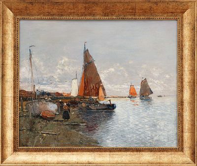 Картина &laquo;Рыбацкие барки&raquo;. EpplyЕвропапервая половина ХХ векахолст, масло55 см х 68 смНа картине 