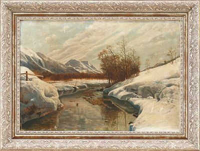 Н/Х Незамерзающая река оргалит масло Европа сер. ХХ в. 60х47 см. Европасер. ХХ в. см х смРазмер 