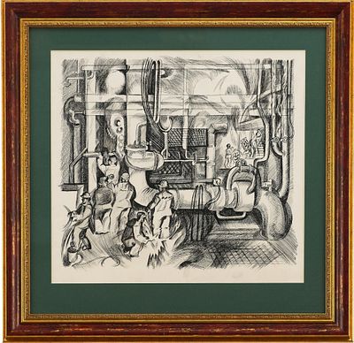 Маркин Г. И. литография В котельной НТМК 1976 г. 46x55,2 см. Маркин Г. И.Нижний Тагил1976бумага 