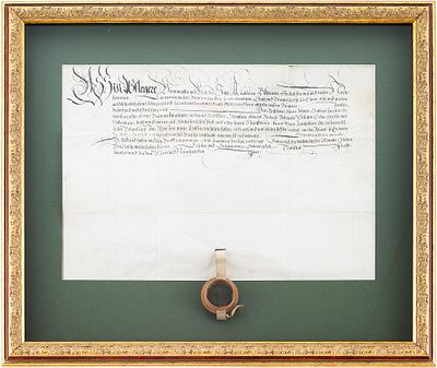 Рукописный пергамент о собственности на недвижимость 1599 г. Аугсбург 30x43,5 см. Аугсбург1599пе 