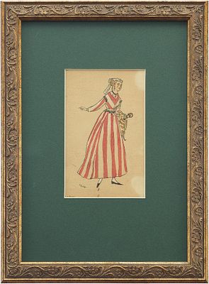 Литография "Эскиз костюма дамы с куклой". Л. БакстНачало XX векабумага, литография14,3 см х 9,2 