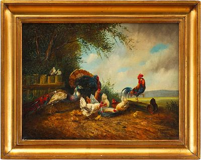 Богдан Каудецкий картина Птичий двор х/м 1920–30-е гг. 30 x 40 см. Kaudetzky В.Германияпервая 