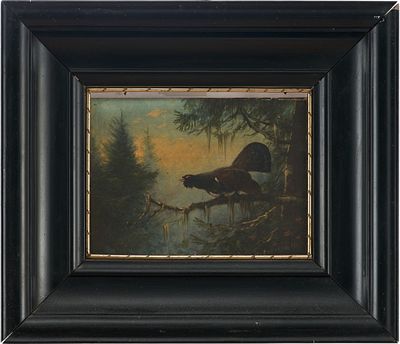 Картина &laquo;Глухарь на ветке&raquo;. Шойерер ОттоГерманиядерево, масло17,5 см х 24 смНа картине изображён 