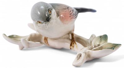 Скульптура Коноплянка фарфор, Карл Энц (Karl Ens) Германия после 1945 г. Н-14,5 см. Фолькштадт. 