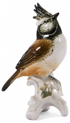 Скульптура Хохлатая синица фарфор, Карл Энц (Karl Ens) Германия после 1945 г. Н-13,5 см. Фолькшт 