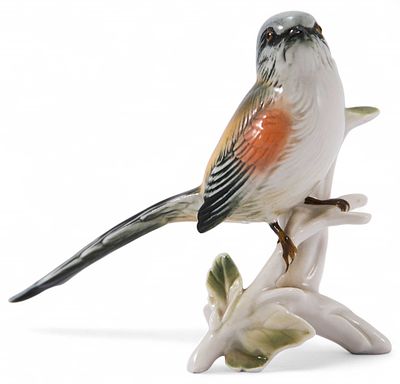 Скульптура Коноплянка фарфор, Карл Энц (Karl Ens) Германия после 1945 г. Н-10,5 см. Фолькштадт 