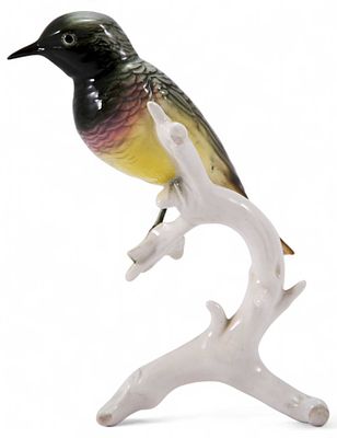 Скульптура Дрозд на ветке фарфор, Карл Энц (Karl Ens) Германия после 1945 г. Н-145 см. Фолькшта 