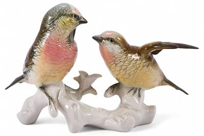 Скульптура Птицы на ветке фарфор, Карл Энц (Karl Ens) Германия после 1945 г. Н-15 см. Фолькштадт 