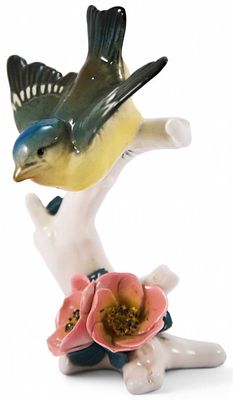 Скульптура Желтобрюхая мухоловка-тоди фарфор, Карл Энц (Karl Ens) Германия после 1945 г. Н-14,5 см.