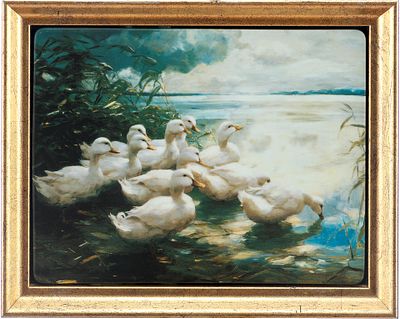 Плакетка &laquo;Утки на озере&raquo;. Германия.XX векфарфор, деколь.18,5 см х 24,5 смЭта плакетка "Утки на 