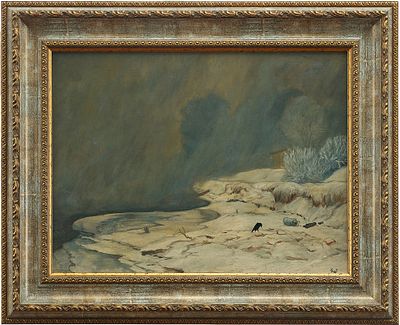 Н/Х Зимний пейзаж с вороной дерево, масло, Европа 1928 г. 31,2x41 см. неизвестный европейский 