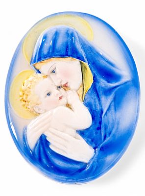 Рельеф Мадонна с младенцем керамика, Keramos Австрия втор. пол. ХХ в. 11x13,8 см. Karl 