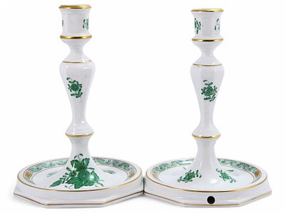 Парные подсвечники Apponyi Vert фарфор, Херенд (Herend) Венгрия 1960-86 гг. H-17,5 см. Херенд 