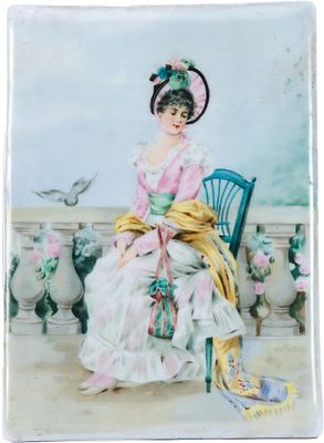 Плакетка &laquo;Дама у балюстрады&raquo;. Германия (Дрезден ?)Конец XIX векафарфор, литье, роспись18,7 см х 