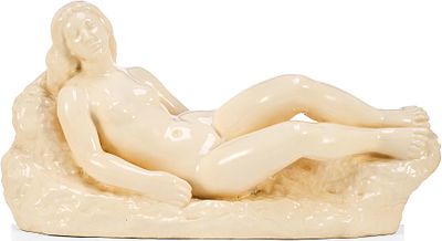 Скульптура Лежащая обнаженная фаянс, авт. Б. Бенда Rako Чехословакия, втор. пол. ХХ в. Н-18 см. 