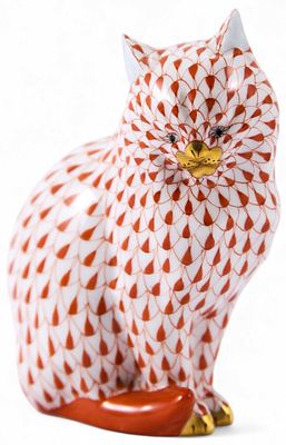 Скульптура Кот красный фарфор, Херенд (Herend) Венгрия 1960-86 гг. H-11,5 см. Херенд 