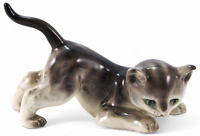 Скульптура Крадущийся котенок фарфор, Розенталь (Rosenthal) Германия ок. 1926 гг. 16,6х6,7 см. Р 