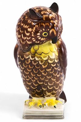 Скульптура Премудрый филин фаянс, Gmundner Keramik Австрия сер. ХХ в. Н-19,2 см. Австрия 