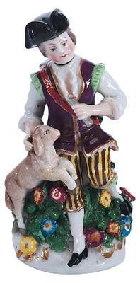 Скульптура-флакон &laquo;Мальчик с ягненком&raquo;. ЕвропаXX векфарфор, штамп, лепка, роспись; медный сплав8 