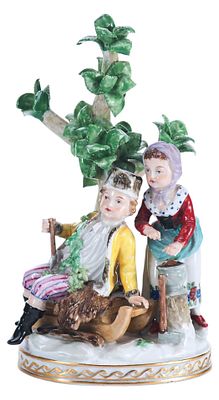 Скульптурная группа Дровосек и крестьянка фарфор, S&auml;chsische Германия нач. ХХ в. Н-18,3 см. Потс 