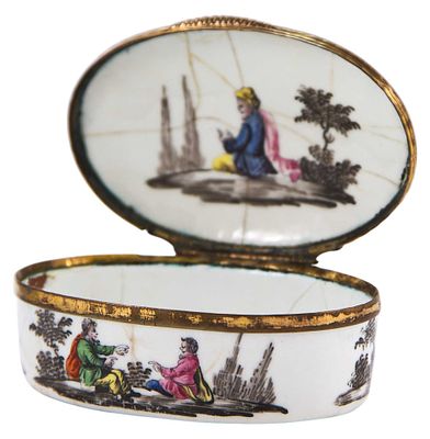 Шкатулка-табакерка Саул и Давид фарфор Европа втор. пол. XVIII в. 3,5x8,7 см. Европавторая 