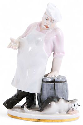 Скульптура &laquo;Повар и кот&raquo;. Михалев В.А. Художник: Луканова Е.Н.ЛФЗ, Ленинград1950фарфор; роспись 